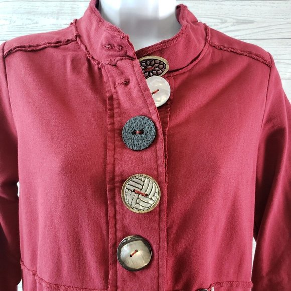 Neon Buddha Womens Jacket Sz XS Red Button Front‎ Pockets Cotton Blend - Picture 3 of 6